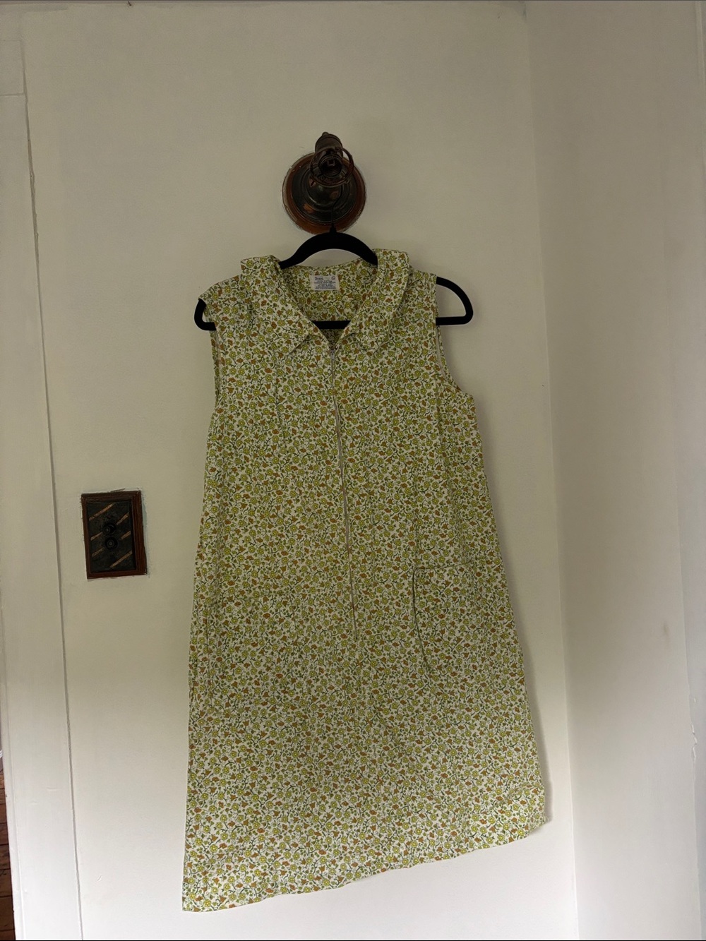 Sears Yellow-Green Floral Sleeveless Dress with Peter Pan Collar